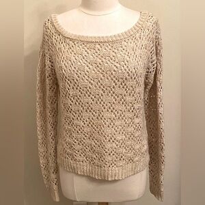 a.n.a Cream Gold Metallic Thread S Fairy-core Boho Chic Cottagecore Knit Sweater